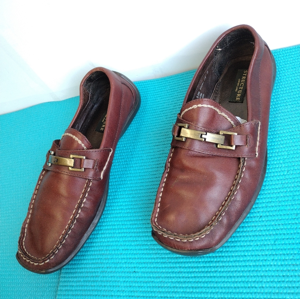 Structure Marathon Mens Leather Lined Slip On Loafers Brown 9.5M